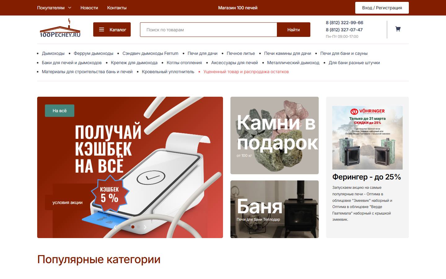 Главная страница сайта 100Печей (100pechey.ru)