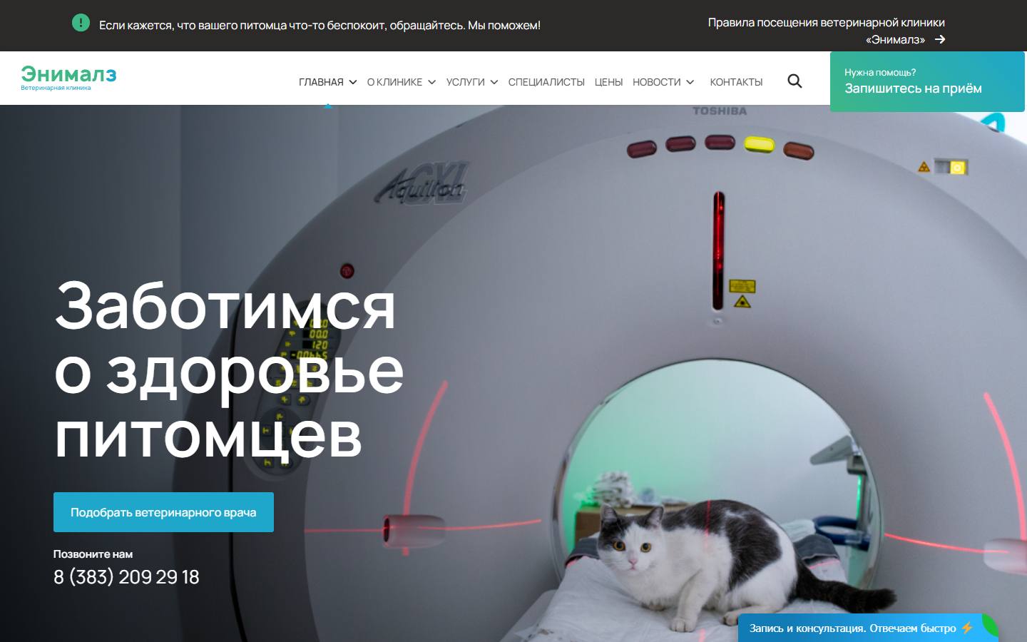 Главная страница сайта Энималз (animalz-nsk.ru)