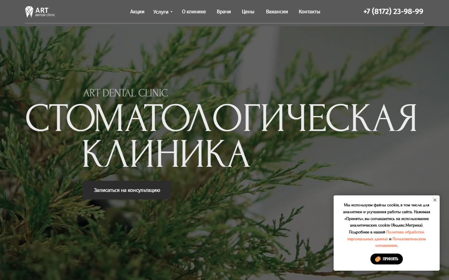 Главная страница сайта Арт Клиник (artdent35.ru)