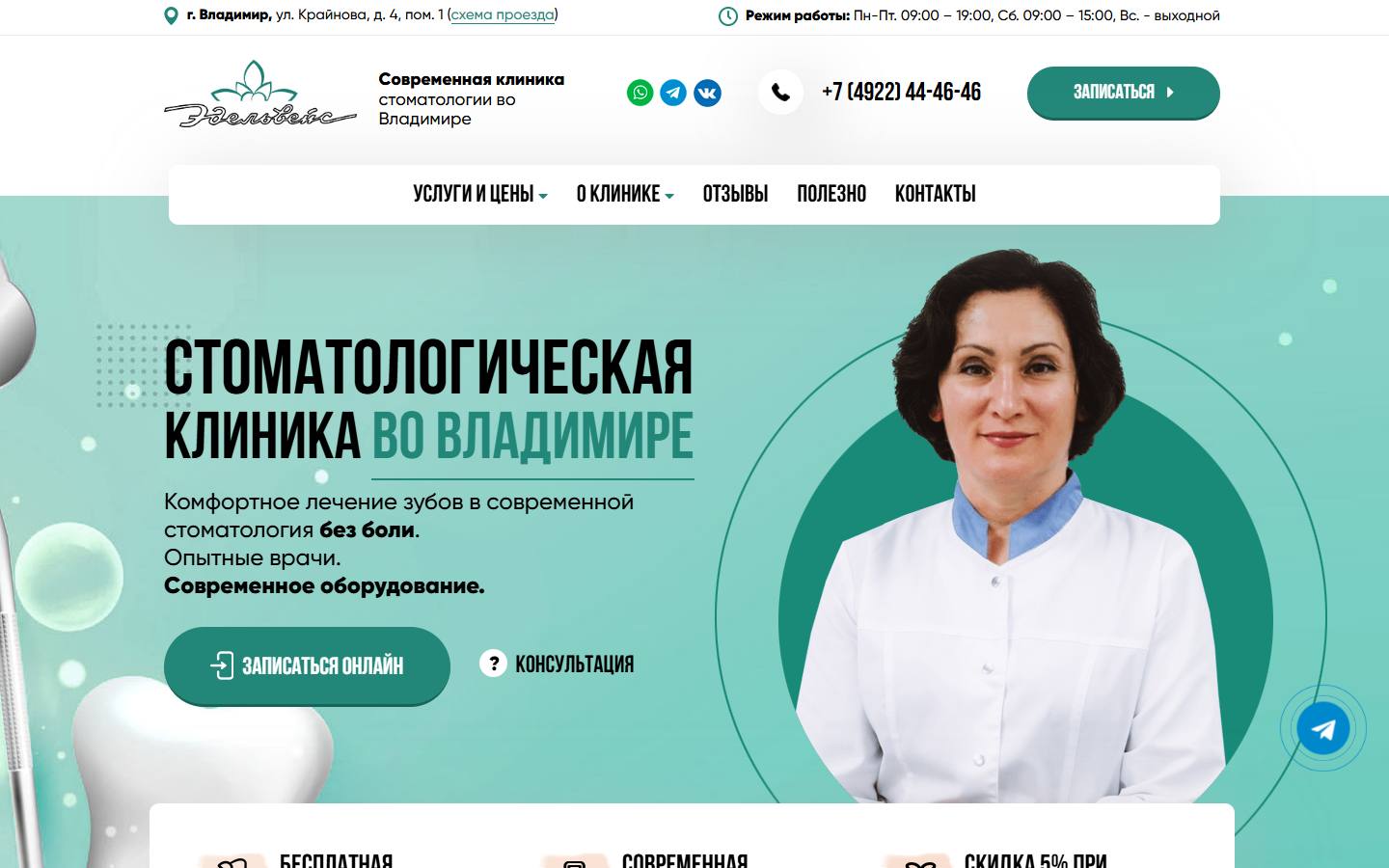 Главная страница сайта Стоматология Эдельвейс (edelveis33.ru)