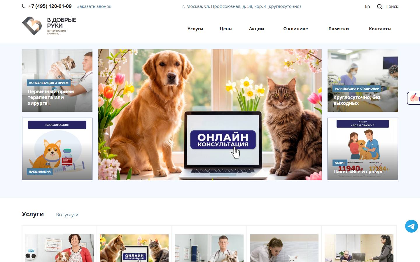 Главная страница сайта В добрые руки (goodhands.vet)