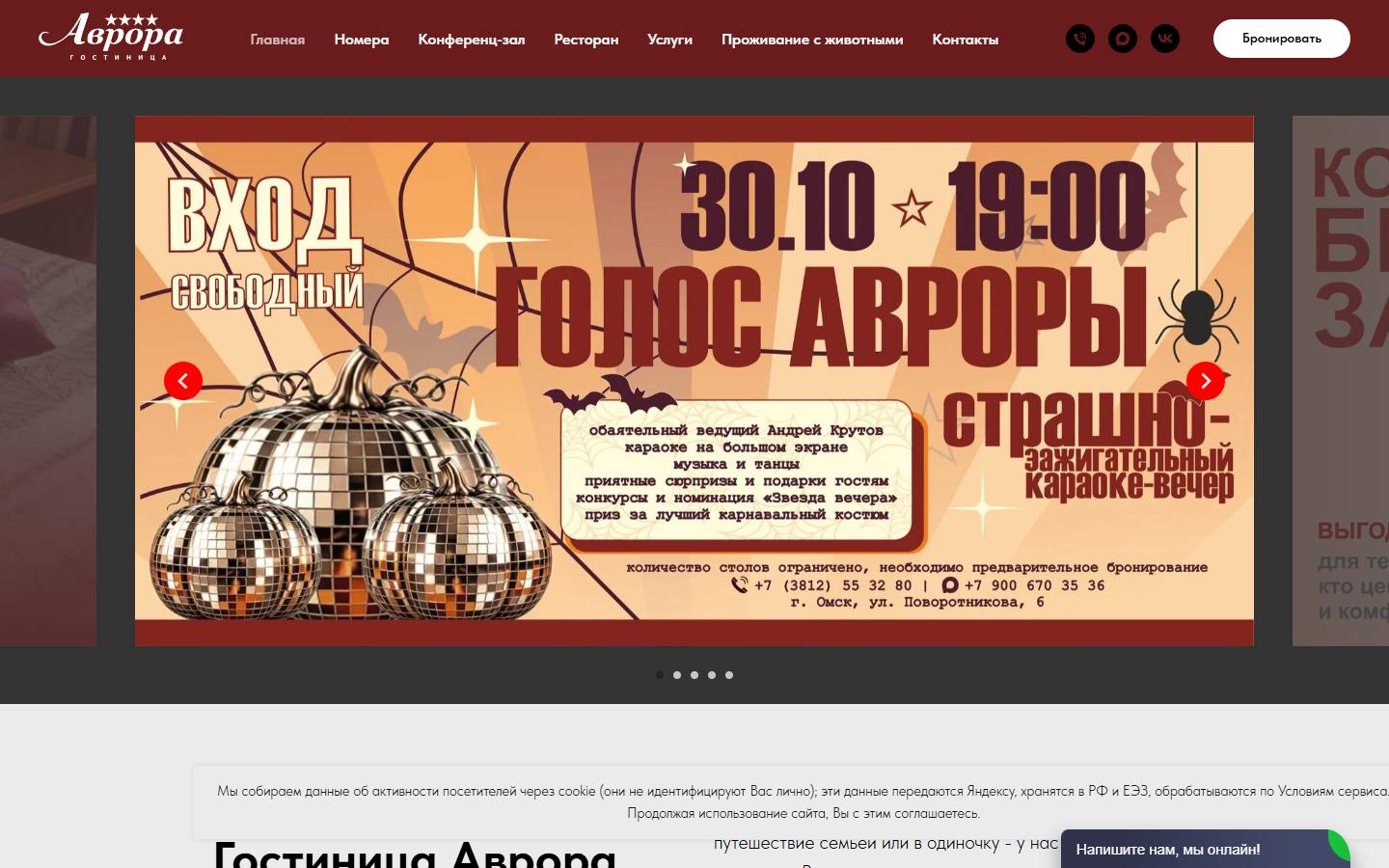 Главная страница сайта Аврора (hotelavrora.ru)