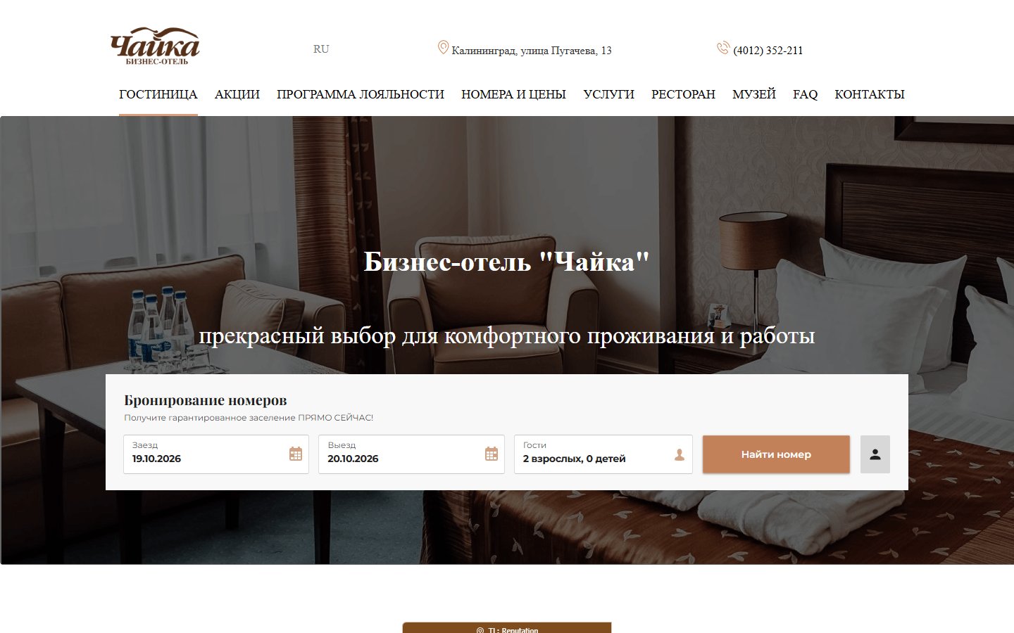 Главная страница сайта Чайка (hotelchaika.ru)