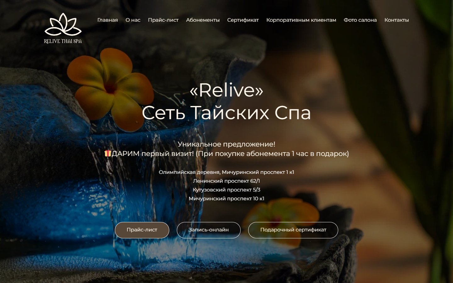 Главная страница сайта Relive (relive-spa.ru)