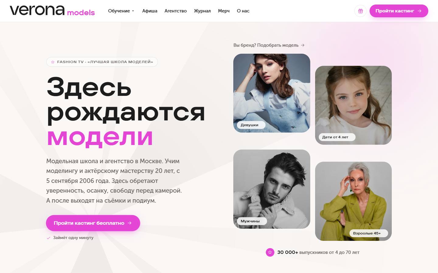 Главная страница сайта Verona (veronamodels.ru)