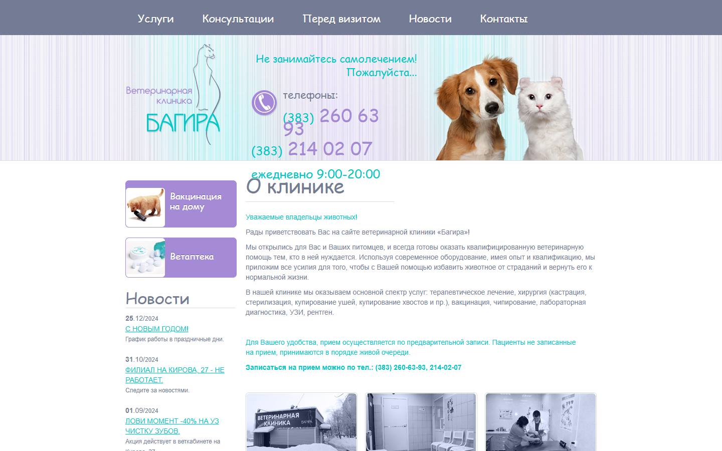 Главная страница сайта Багира (vetbagira.ru)
