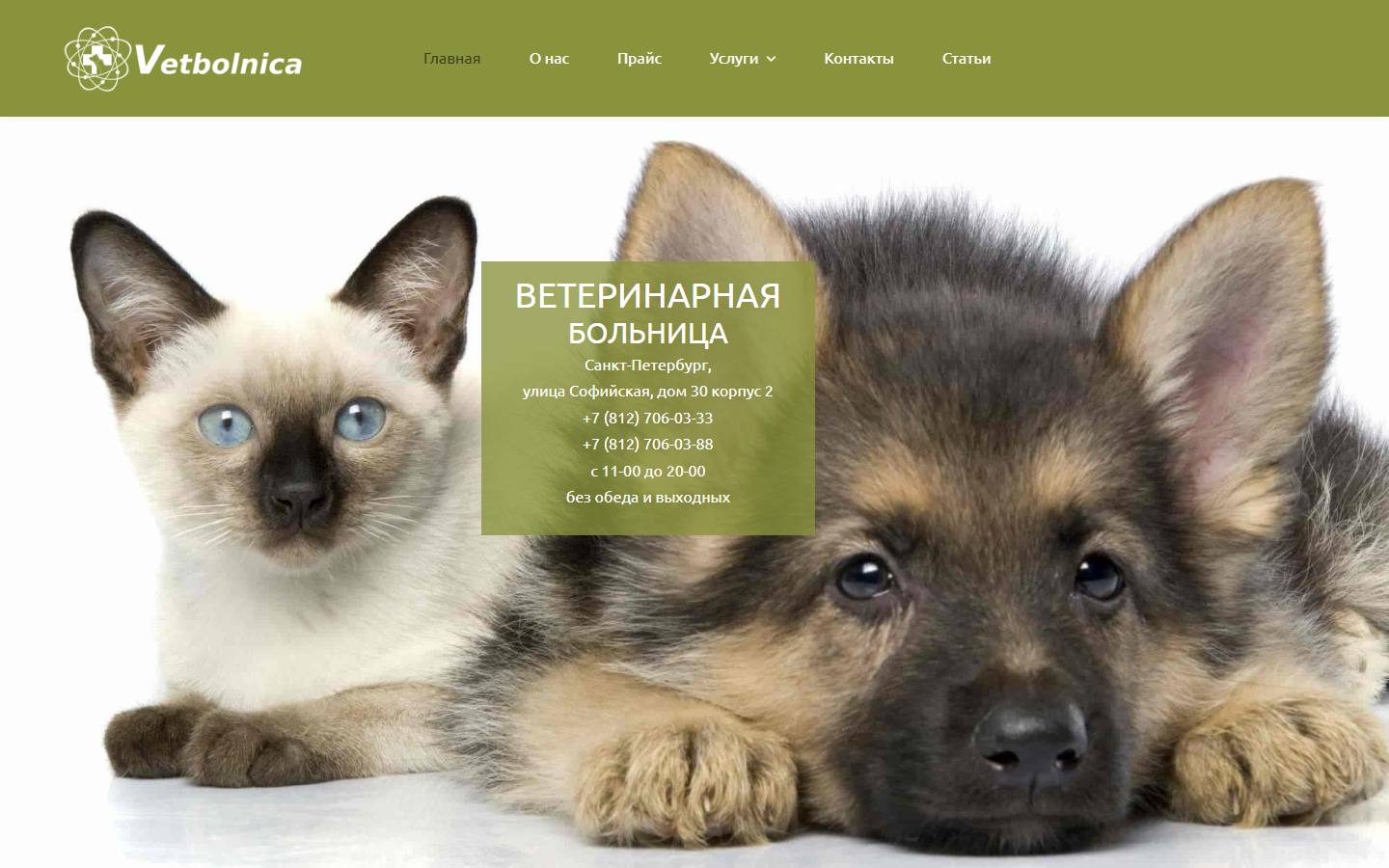 Главная страница сайта Ветеринарная больница (vetbolnica.com)