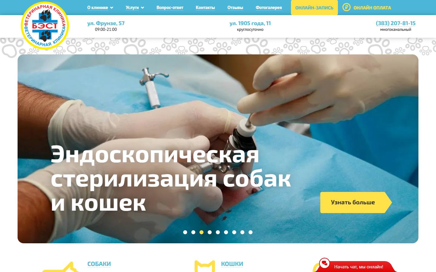 Главная страница сайта Бэст (vetclinika.com)