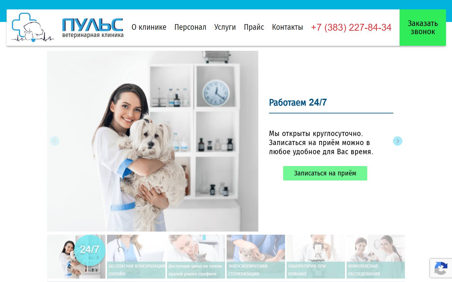 Главная страница сайта Пульс (vetklinika54.ru)